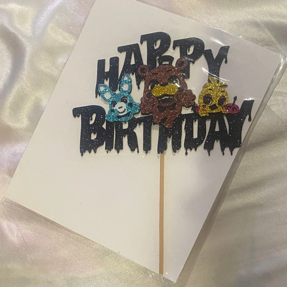 Glittery Black Happy Birthday Cake Topper